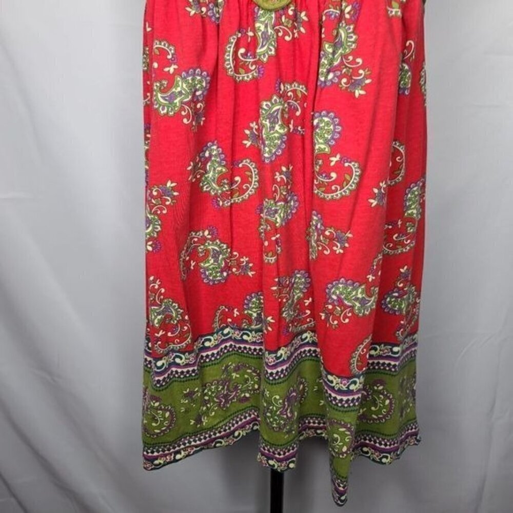 Y2K Colorful Bohemian Open Woven Trim Flowy Red Tank Top - Picture 5 of 10